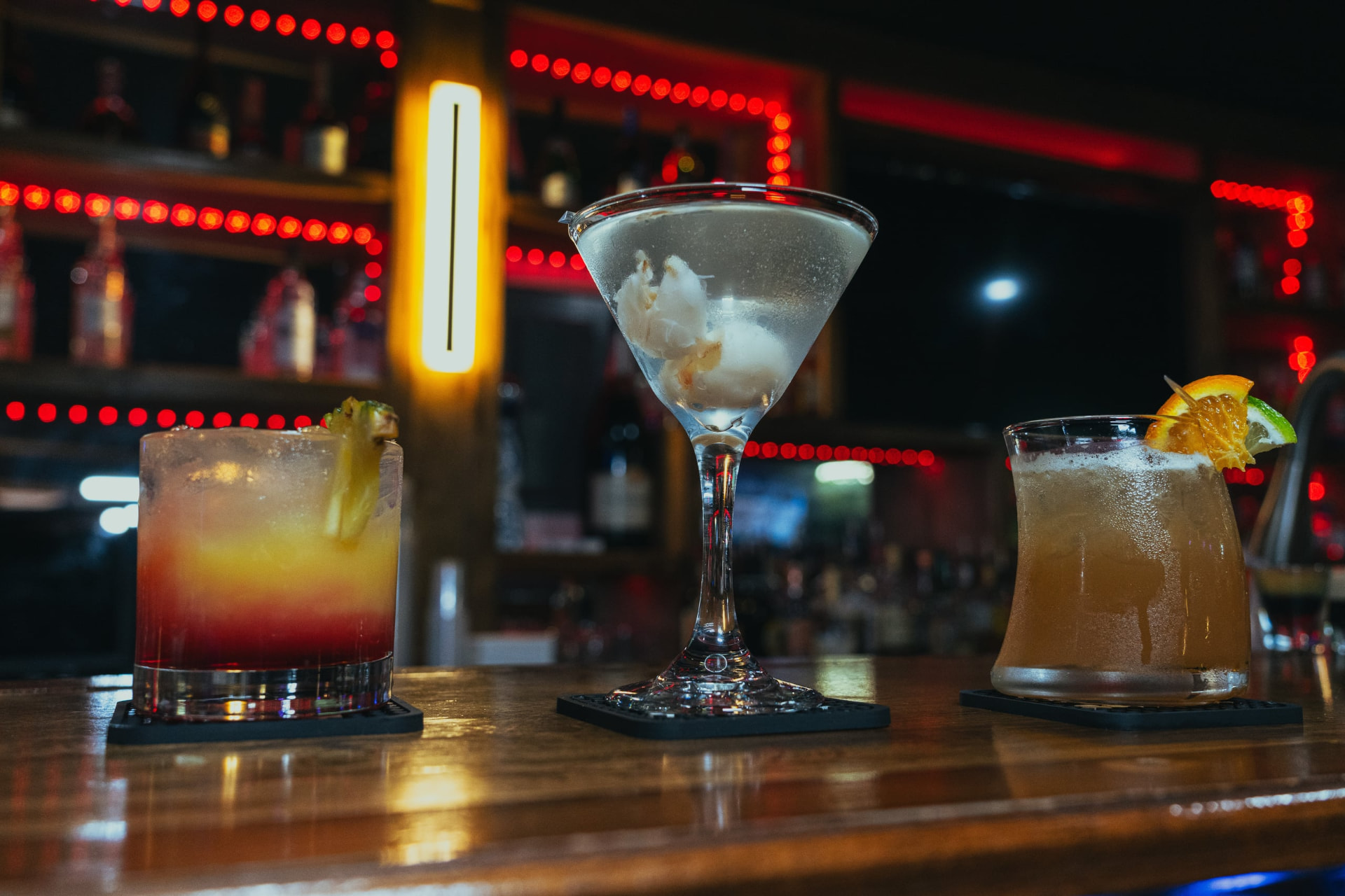Three signature cocktails on the Joey's bar