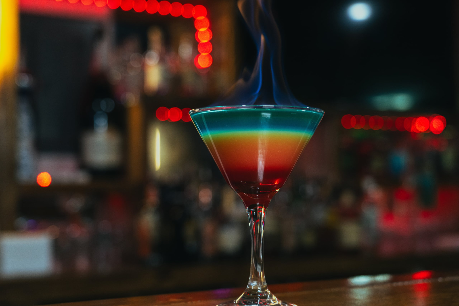 Kiwi Martini flaming at the bar